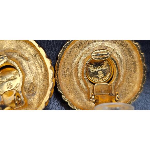 CHANEL Vintage Coco Mark Tiger Eye Earrings - Picture 5 of 6